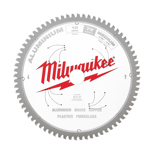 Milwaukee 254mm (10") 72T Aluminium Circular Saw Blade - 48408360 - Available at Power Tool Specialists, Carlton, Victoria, Australia.