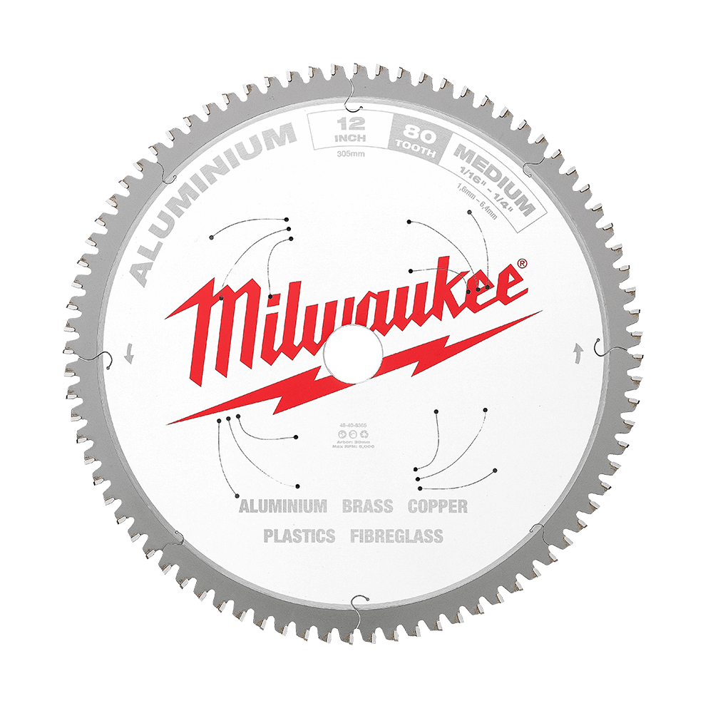 Milwaukee 305mm (12") 80T Aluminium Circular Saw Blade - 48408365 - Available at Power Tool Specialists, Carlton, Victoria, Australia.