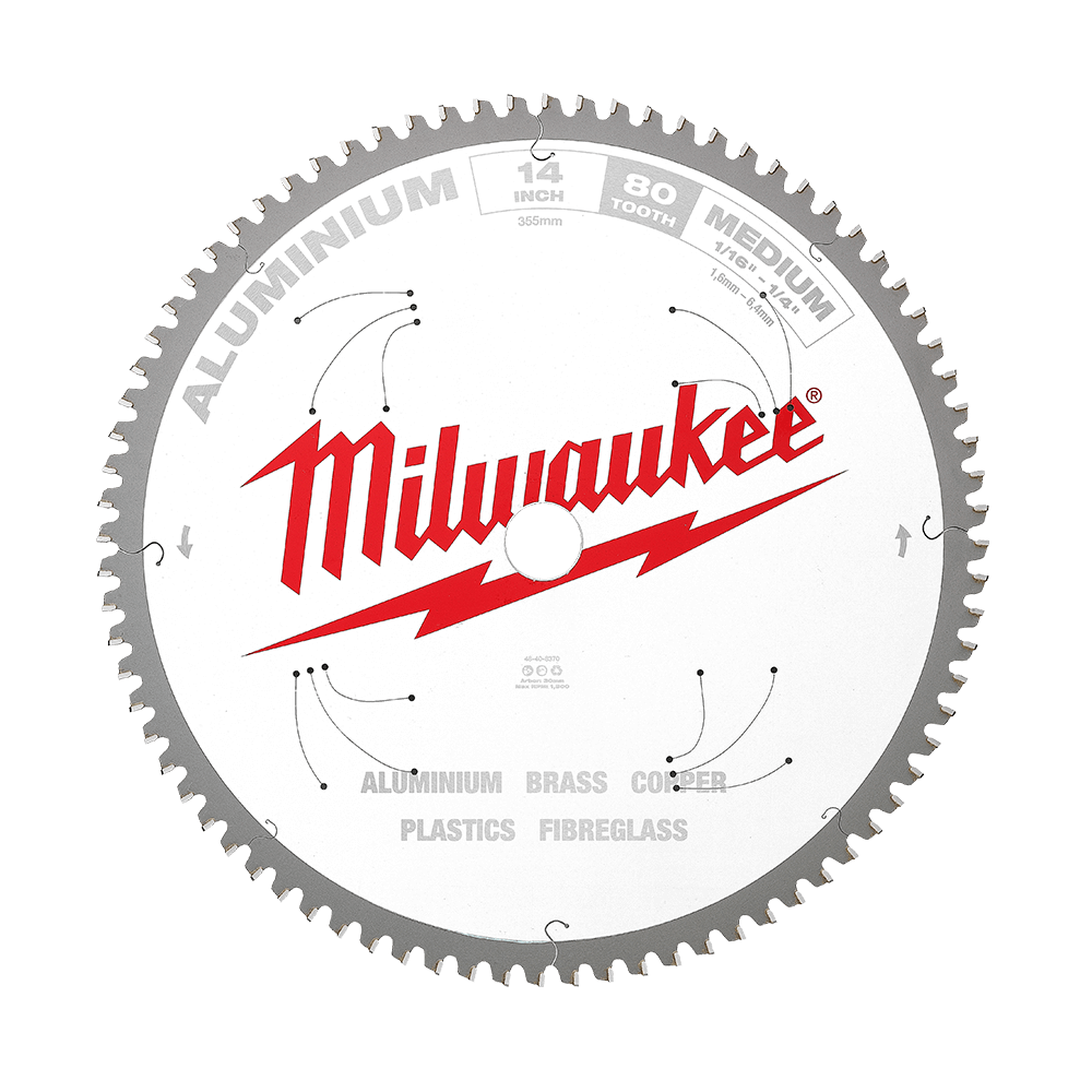 Milwaukee 355mm (14") 80T Aluminium Circular Saw Blade - 48408370 - Available at Power Tool Specialists, Carlton, Victoria, Australia.