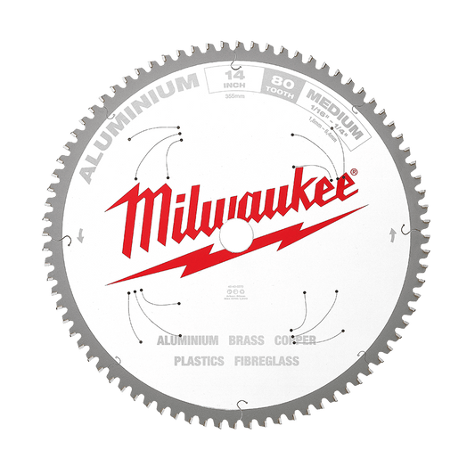 Milwaukee 355mm (14") 80T Aluminium Circular Saw Blade - 48408370 - Available at Power Tool Specialists, Carlton, Victoria, Australia.