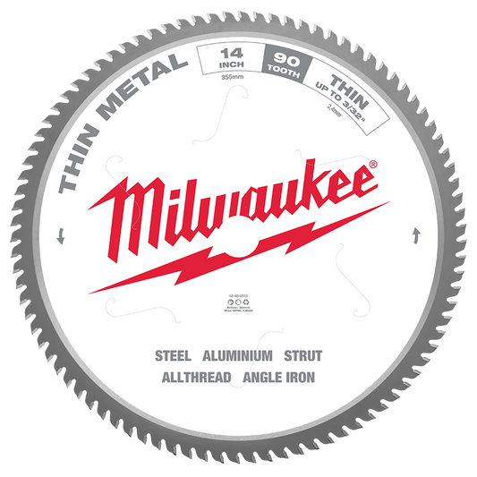 Milwaukee 355mm (14") 90T Thin Metal Circular Saw Blade - 48408510 - Available at Power Tool Specialists, Carlton, Victoria, Australia.