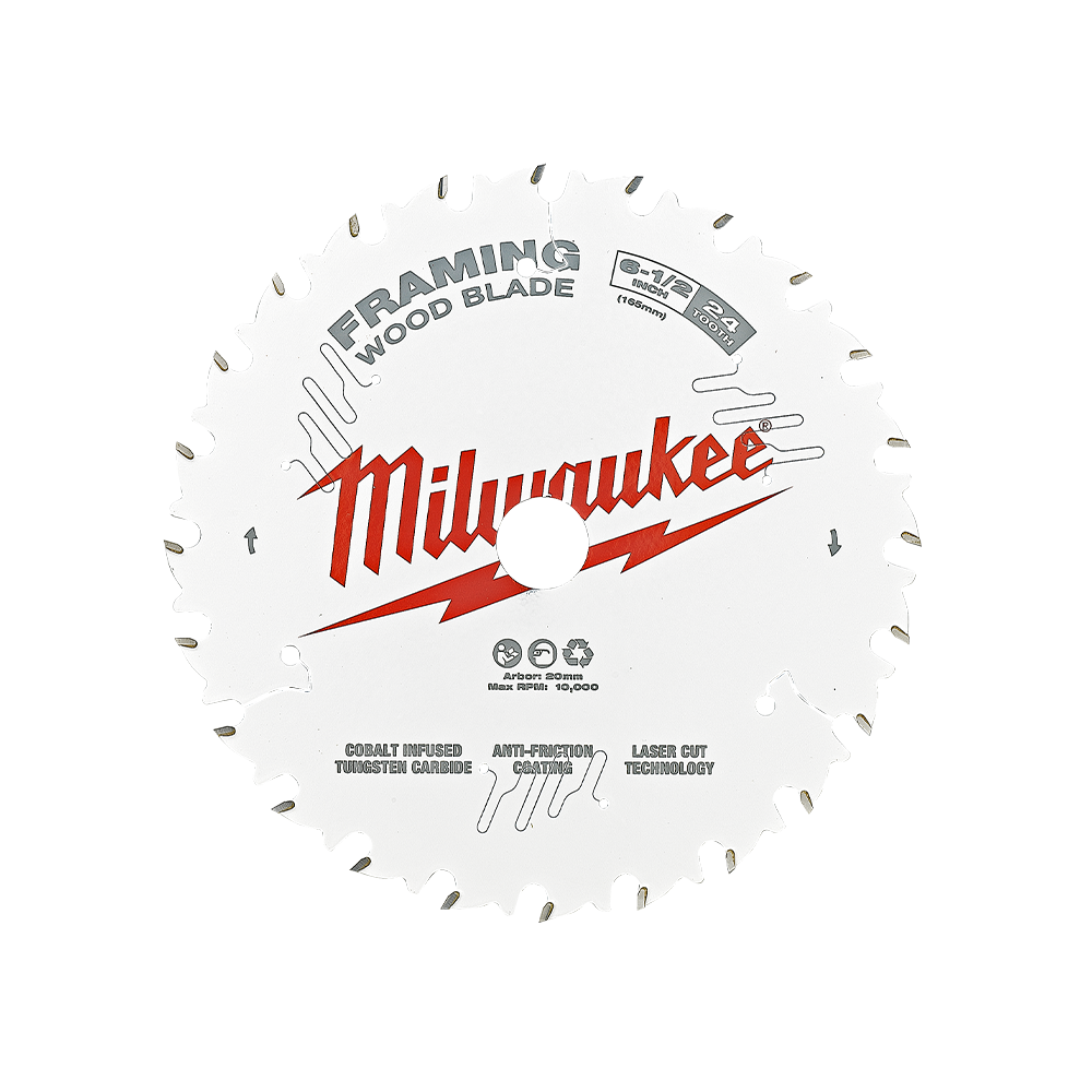 Milwaukee 6-1/2" 165mm 24T FRAMING Blade - 48408620 - Available at Power Tool Specialists, Carlton, Victoria, Australia.