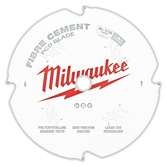 Milwaukee 6-1/2" 165mm 4T Fibre Cement Circular Saw Blade PCD - 48408675 - Available at Power Tool Specialists, Carlton, Victoria, Australia.