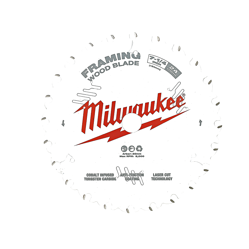 Milwaukee 7-1/4" 184mm 24T FRAMING Blade - 48408720 - Available at Power Tool Specialists, Carlton, Victoria, Australia.