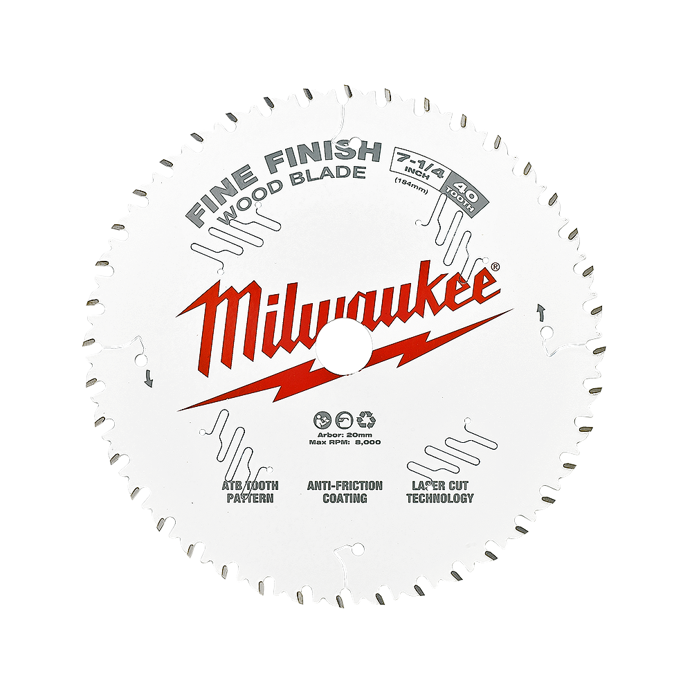 Milwaukee 7-1/4" 184mm 40T FINE FINISH Blade - 48408726 - Available at Power Tool Specialists, Carlton, Victoria, Australia.