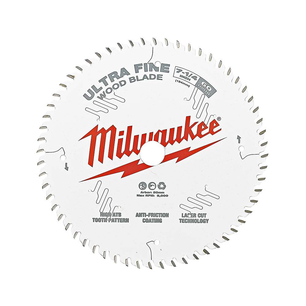 Milwaukee 7-1/4" 184mm 60T ULTRA FINE Blade - 48408730 - Available at Power Tool Specialists, Carlton, Victoria, Australia.