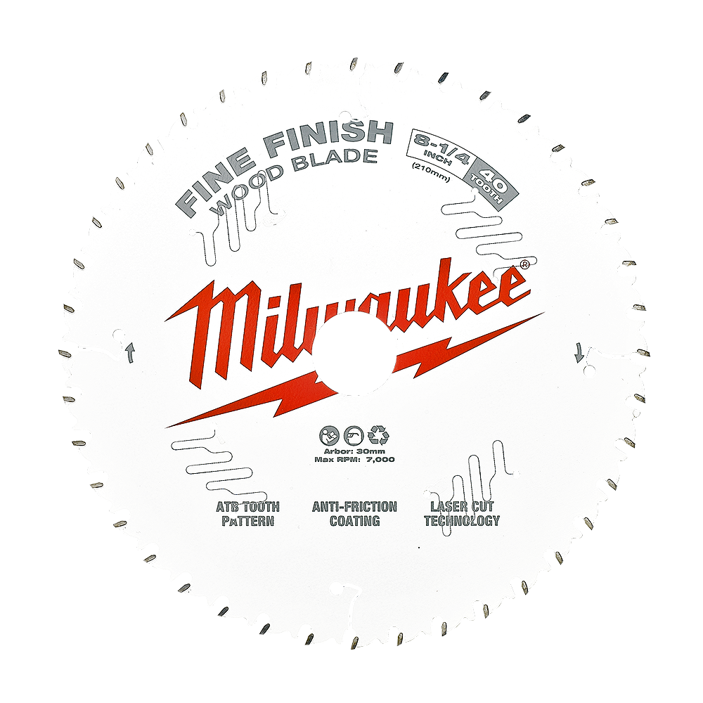 Milwaukee 8-1/4" 210mm 40T FINE FINISH Blade - 48408822 - Available at Power Tool Specialists, Carlton, Victoria, Australia.