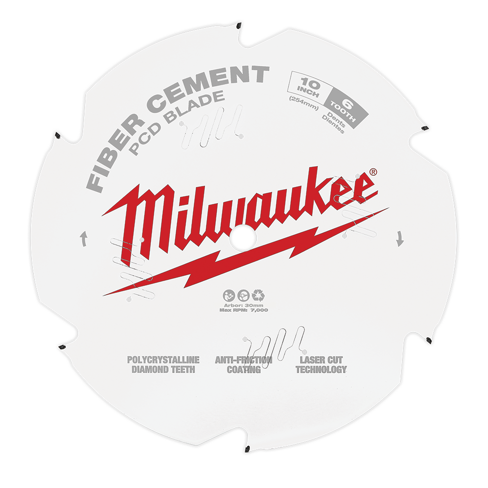 Milwaukee 10" 254mm 6T Fibre Cement Circular Saw Blade PCD - 48409010 - Available at Power Tool Specialists, Carlton, Victoria, Australia.