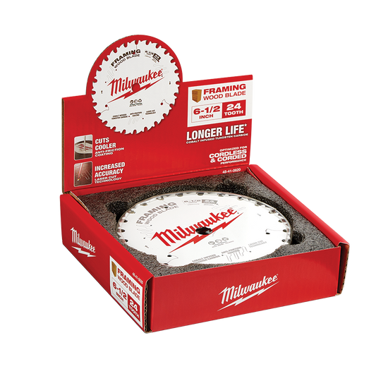 Milwaukee 6-1/2" 165mm 24T FRAMING Blade - Counter Box 10x1pc  - 48418620 - Available at Power Tool Specialists, Carlton, Victoria, Australia.