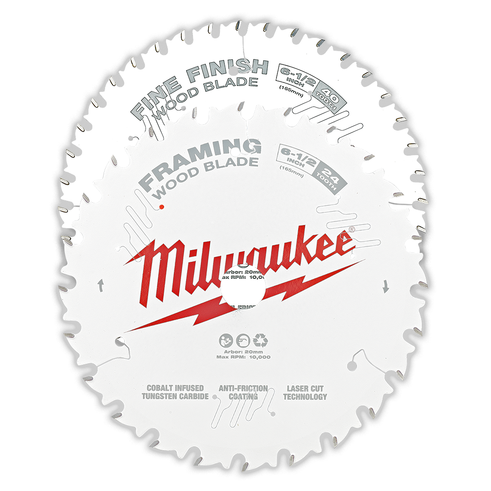 Milwaukee 6-1/2" 165mm Wood Circular Saw Blade Set - 24T Framing & 40T Fine Finish - 48418632 - Available at Power Tool Specialists, Carlton, Victoria, Australia.