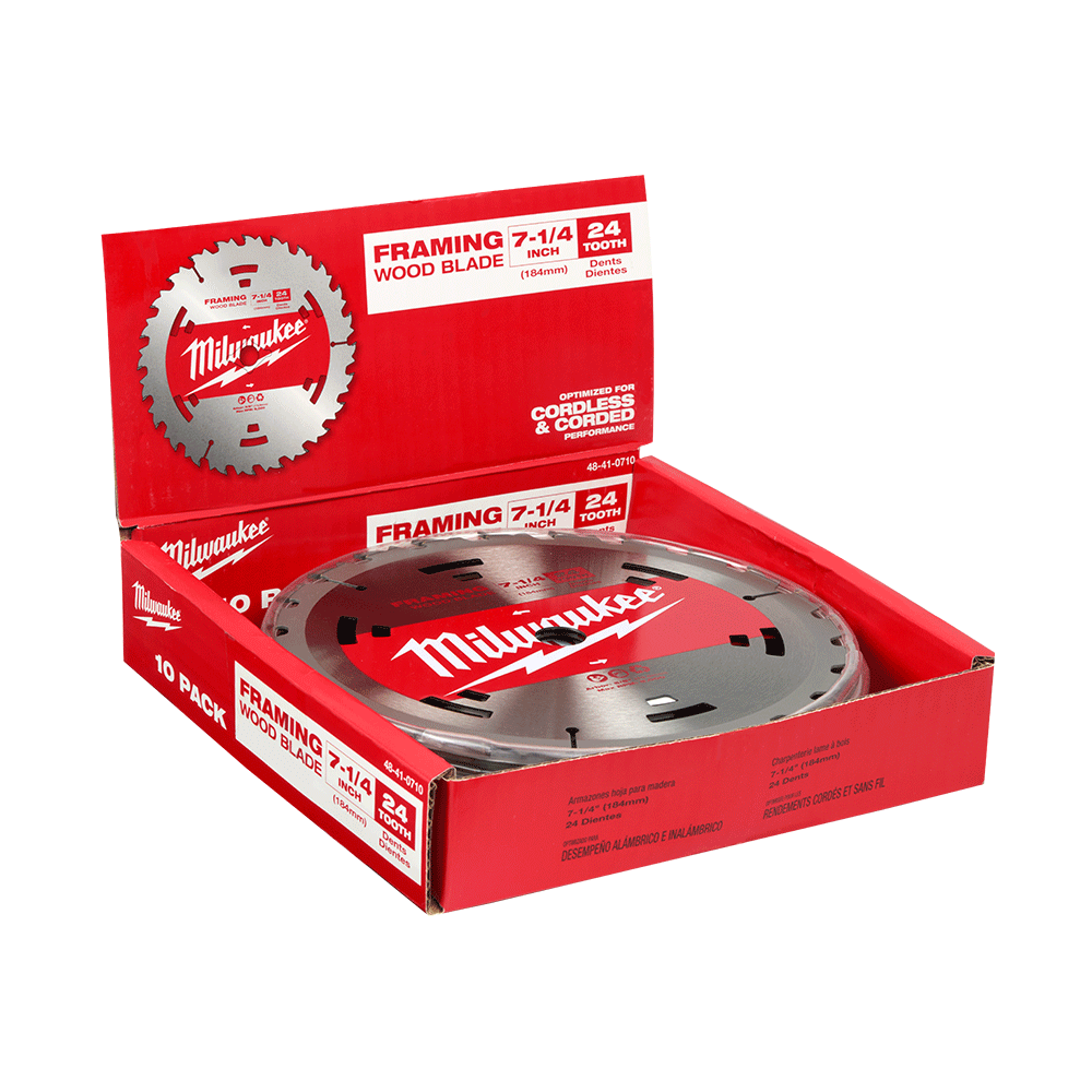 Milwaukee 7-1/4" 184mm 24T BASIC FRAMING Blade - Counter Box 10x1pc  - 48418710 - Available at Power Tool Specialists, Carlton, Victoria, Australia.