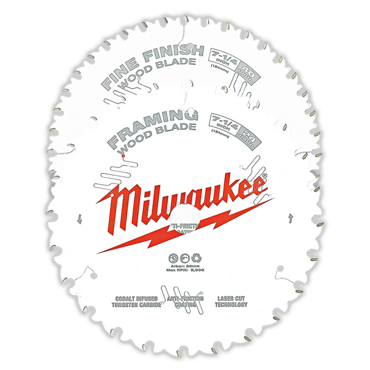 Milwaukee 7-1/4" 184mm Wood Circular Saw Blade Set - 24T Framing & 40T Fine Finish - 48418732 - Available at Power Tool Specialists, Carlton, Victoria, Australia.