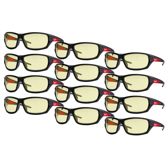 Milwaukee Performance Safety Glasses 12 Pack - Yellow - 48732120A - Available at Power Tool Specialists, Carlton, Victoria, Australia.