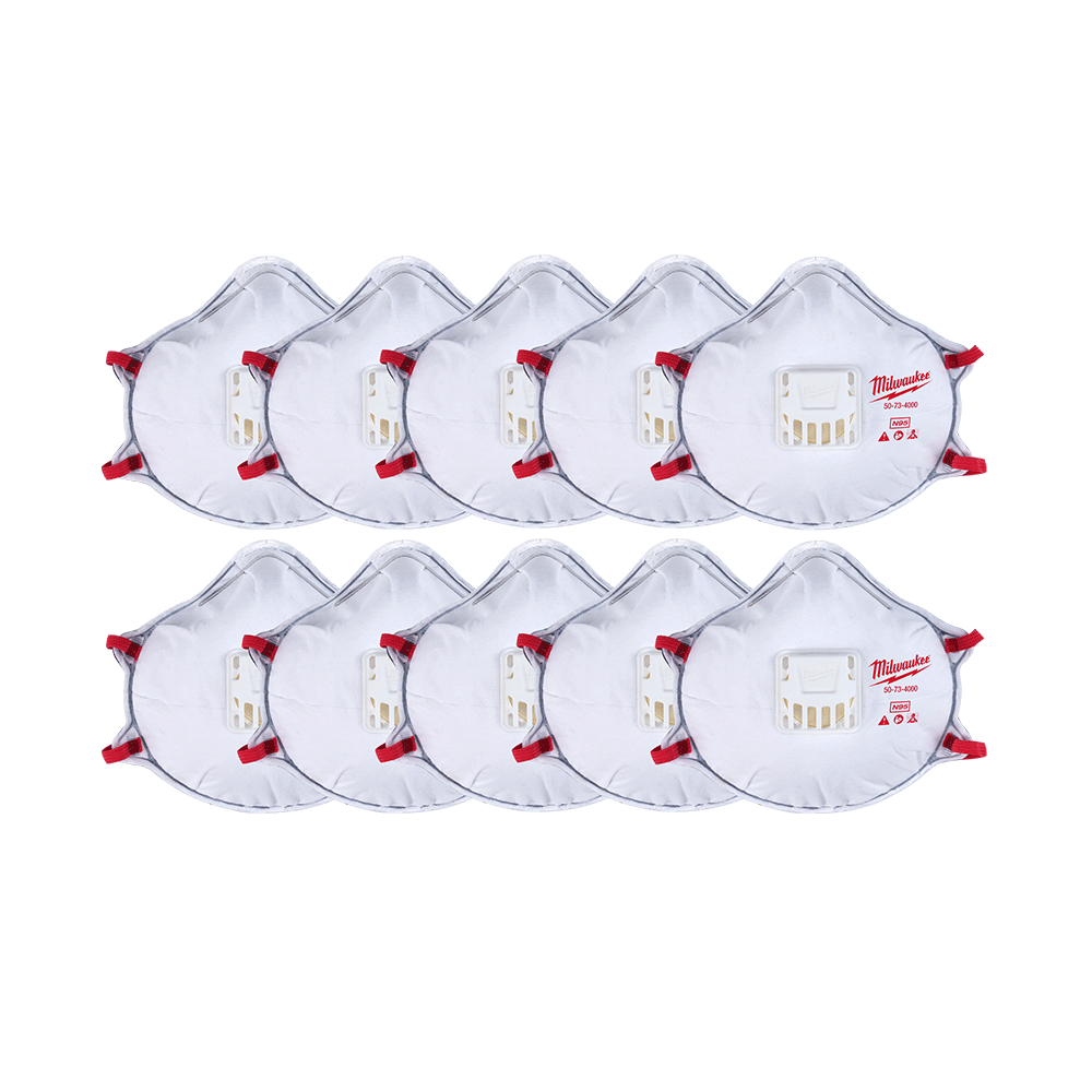 Milwaukee N95 Disposable Valved Respirators with Gasket 10 Pack - 48734004 - Available at Power Tool Specialists, Carlton, Victoria, Australia.