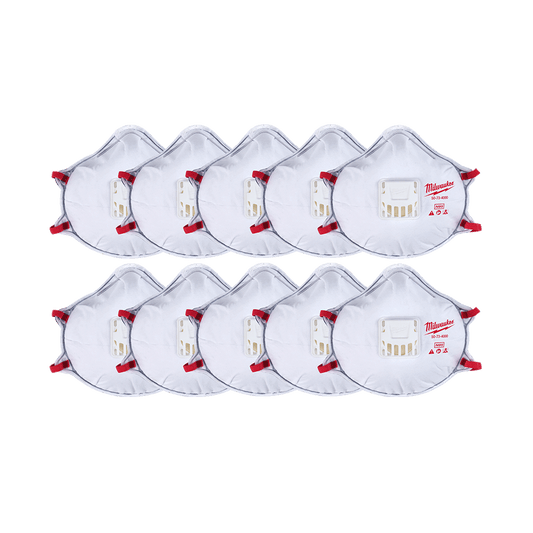 Milwaukee N95 Disposable Valved Respirators with Gasket 10 Pack - 48734004 - Available at Power Tool Specialists, Carlton, Victoria, Australia.