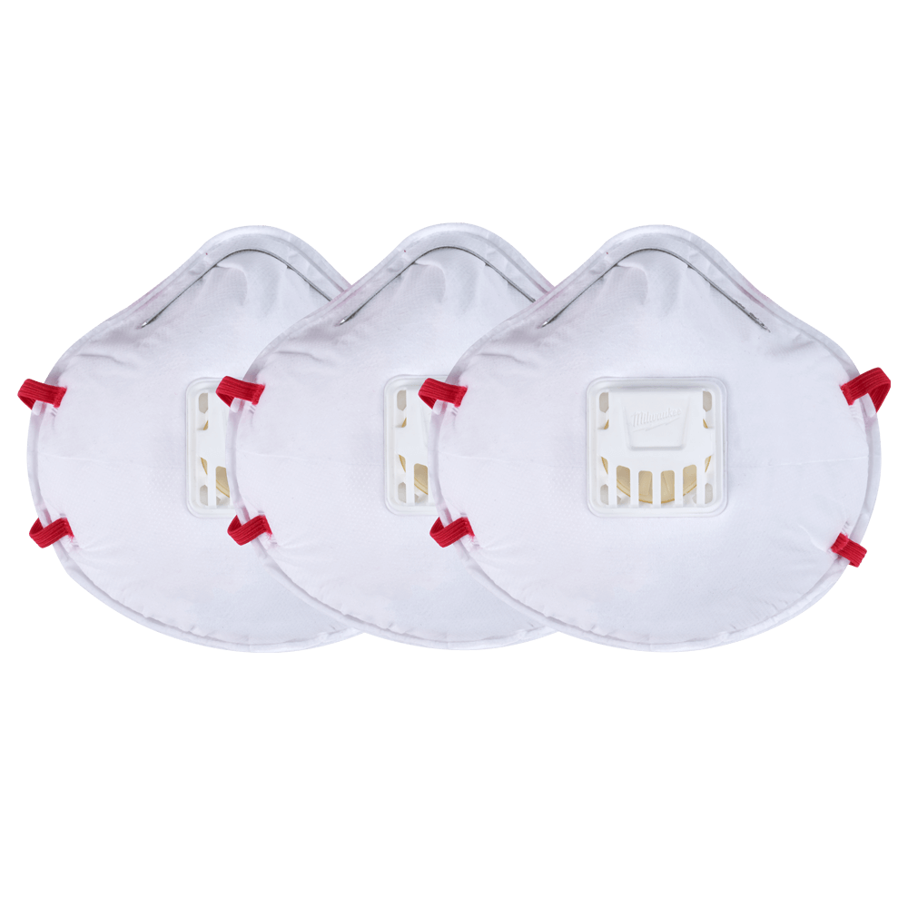 Milwaukee N95 Disposable Valved Respirators 3 Pack - 48734012 - Available at Power Tool Specialists, Carlton, Victoria, Australia.