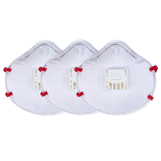 Milwaukee N95 Disposable Valved Respirators 3 Pack - 48734012 - Available at Power Tool Specialists, Carlton, Victoria, Australia.