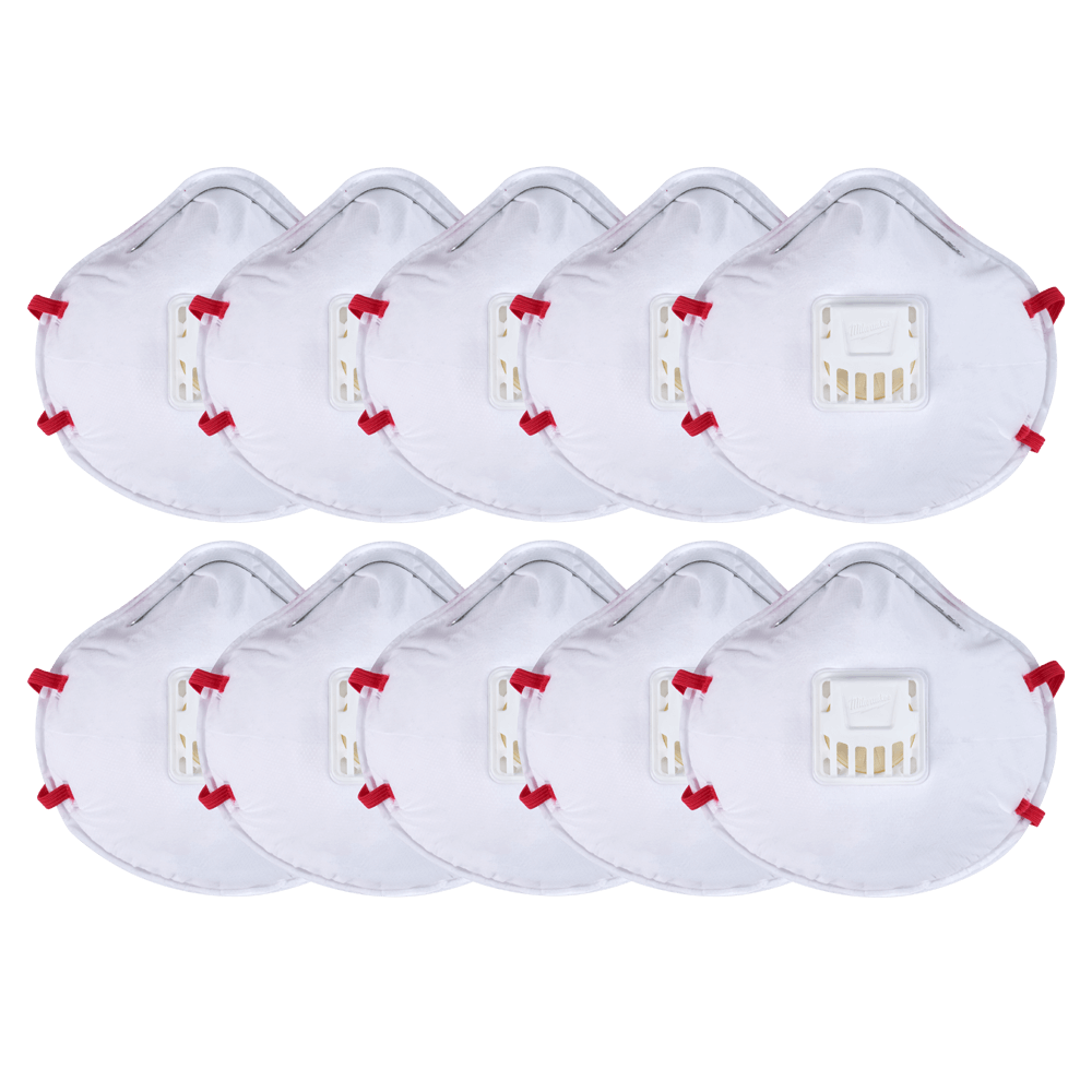 Milwaukee N95 Disposable Valved Respirators 10 Pack - 48734014 - Available at Power Tool Specialists, Carlton, Victoria, Australia.