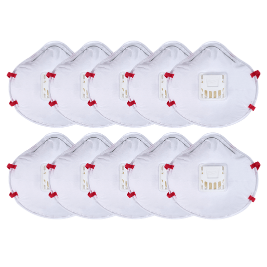 Milwaukee N95 Disposable Valved Respirators 10 Pack - 48734014 - Available at Power Tool Specialists, Carlton, Victoria, Australia.