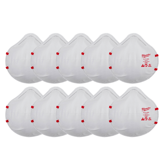 Milwaukee N95 Disposable Respirators 10 Pack - 48734034 - Available at Power Tool Specialists, Carlton, Victoria, Australia.