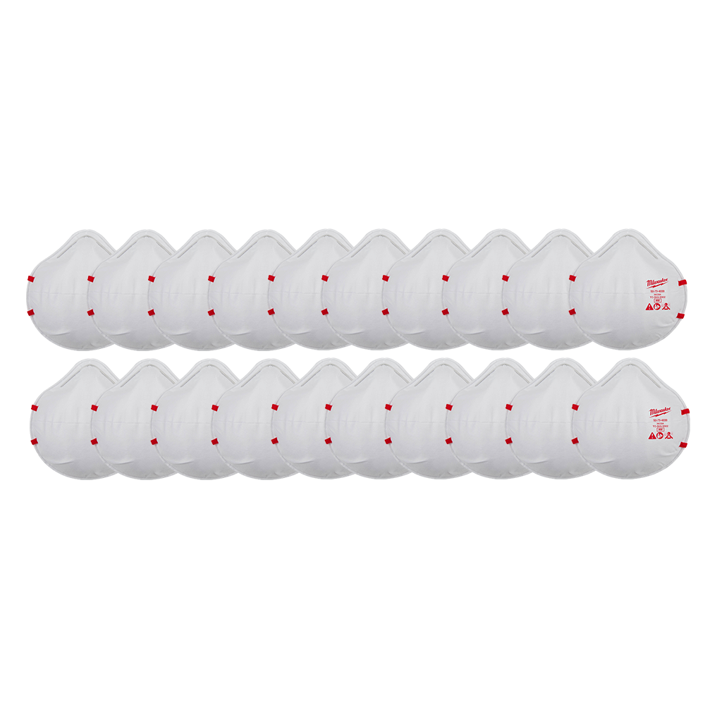 Milwaukee N95 Disposable Respirators 20 Pack - 48734035 - Available at Power Tool Specialists, Carlton, Victoria, Australia.