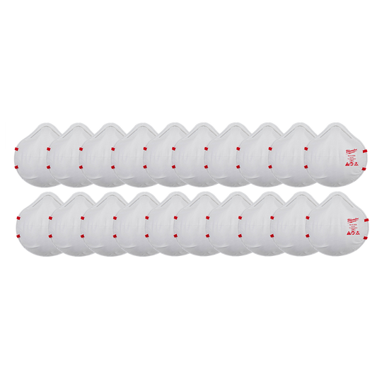 Milwaukee N95 Disposable Respirators 20 Pack - 48734035 - Available at Power Tool Specialists, Carlton, Victoria, Australia.