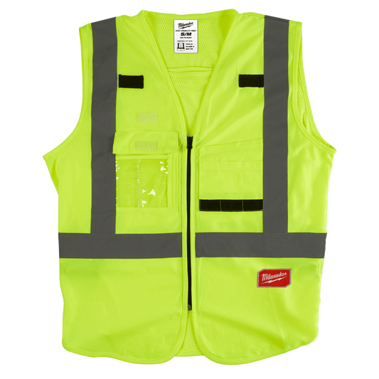 Milwaukee High Visibility Safety Vest 10 Pockets 1 Pack - Yellow - S/M  - 48735021 - Available at Power Tool Specialists, Carlton, Victoria, Australia.