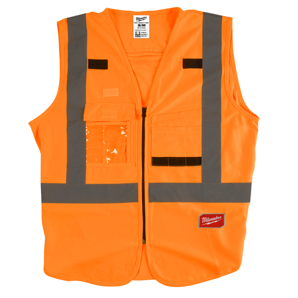 Milwaukee High Visibility Safety Vest 10 Pockets 1 Pack - Orange - S/M  - 48735031 - Available at Power Tool Specialists, Carlton, Victoria, Australia.