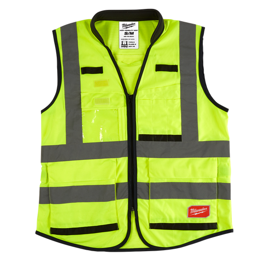 Milwaukee Premium High Visibility Safety Vest 15 Pockets 1 Pack - Yellow - S/M  - 48735041 - Available at Power Tool Specialists, Carlton, Victoria, Australia.
