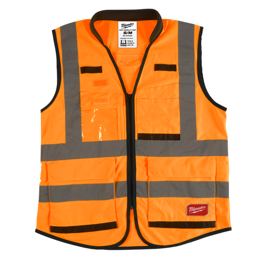 Milwaukee Premium High Visibility Safety Vest 15 Pockets 1 Pack - Orange - S/M  - 48735051 - Available at Power Tool Specialists, Carlton, Victoria, Australia.