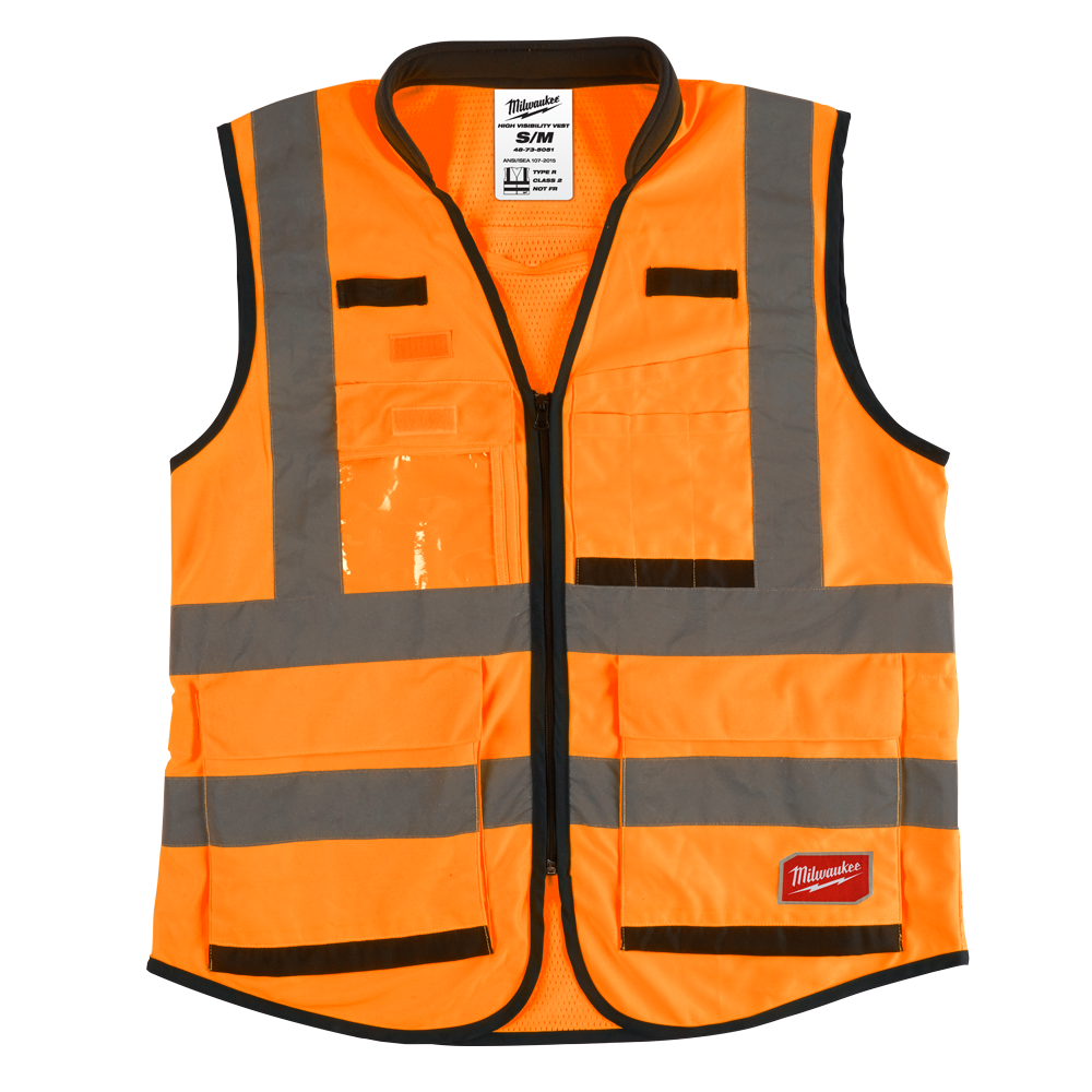 Milwaukee Premium High Visibility Safety Vest 15 Pockets 1 Pack - Orange - XXL/XXXL  - 48735053 - Available at Power Tool Specialists, Carlton, Victoria, Australia.
