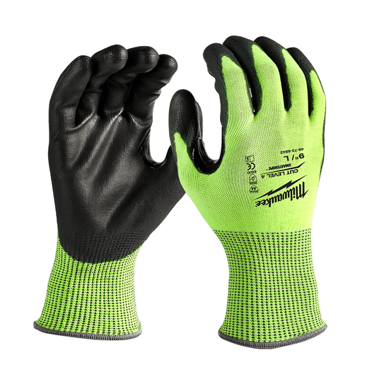 Milwaukee Cut 4(D) High Visibility Polyurethane (PU) Dipped Gloves 1 Pack - XL - 48738943 - Available at Power Tool Specialists, Carlton, Victoria, Australia.