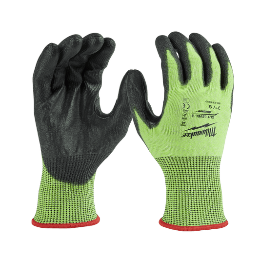 Milwaukee Cut 5(E) High Visibility Polyurethane (PU) Dipped Gloves 1 Pack - L - 48738952 - Available at Power Tool Specialists, Carlton, Victoria, Australia.