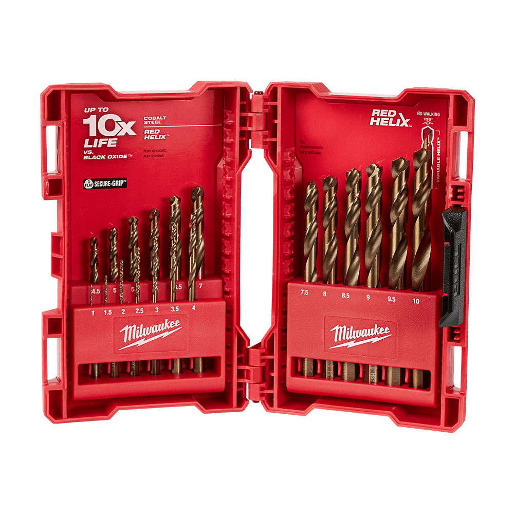 Milwaukee RED HELIX™ Cobalt Drill Bit 19Pc Set
1mm, 1.5mm, 2mm, 2.5mm, 3mm, 3.5mm, 4mm, 4.5mm, 5mm, 5.5mm, 6mm, 6.5mm, 7mm, 7.5mm, 8mm, 8.5mm, 9mm, 9.5mm, 10mm - 48892530 - Available at Power Tool Specialists, Carlton, Victoria, Australia.