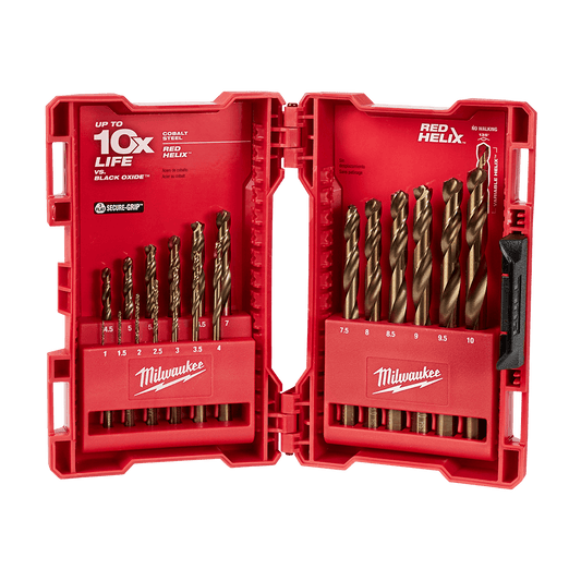 Milwaukee RED HELIX™ Cobalt Drill Bit 19Pc Set
1mm, 1.5mm, 2mm, 2.5mm, 3mm, 3.5mm, 4mm, 4.5mm, 5mm, 5.5mm, 6mm, 6.5mm, 7mm, 7.5mm, 8mm, 8.5mm, 9mm, 9.5mm, 10mm - 48892530 - Available at Power Tool Specialists, Carlton, Victoria, Australia.