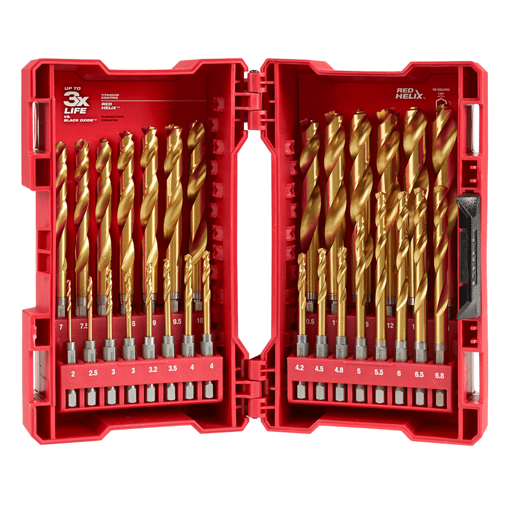 Milwaukee SHOCKWAVE™ Red Helix Titanium Drill Set 29 Pce Kit  - 48894862 - Available at Power Tool Specialists, Carlton, Victoria, Australia.