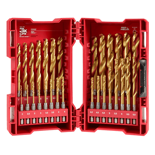 Milwaukee SHOCKWAVE™ Red Helix Titanium Drill Set 29 Pce Kit  - 48894862 - Available at Power Tool Specialists, Carlton, Victoria, Australia.
