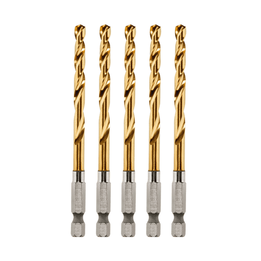 Milwaukee SHOCKWAVE™ Red Helix Titanium Drill Bit 4.8mm 5Pk - 48894911 - Available at Power Tool Specialists, Carlton, Victoria, Australia.