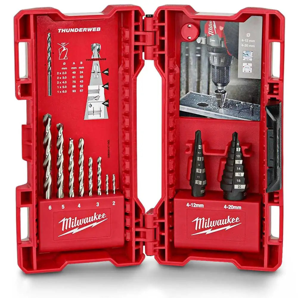 MILWAUKEE Step Drill & HSS Metal Jobber Drill Bit Set 10 Piece 48899350