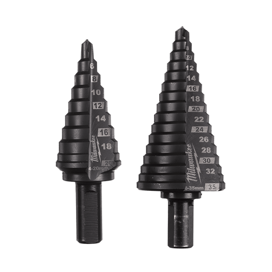Milwaukee Cobalt AlCrN Step Drill Bit Set
(1) 4-20mm, (1) 6-35mm - 48899398 - Available at Power Tool Specialists, Carlton, Victoria, Australia.
