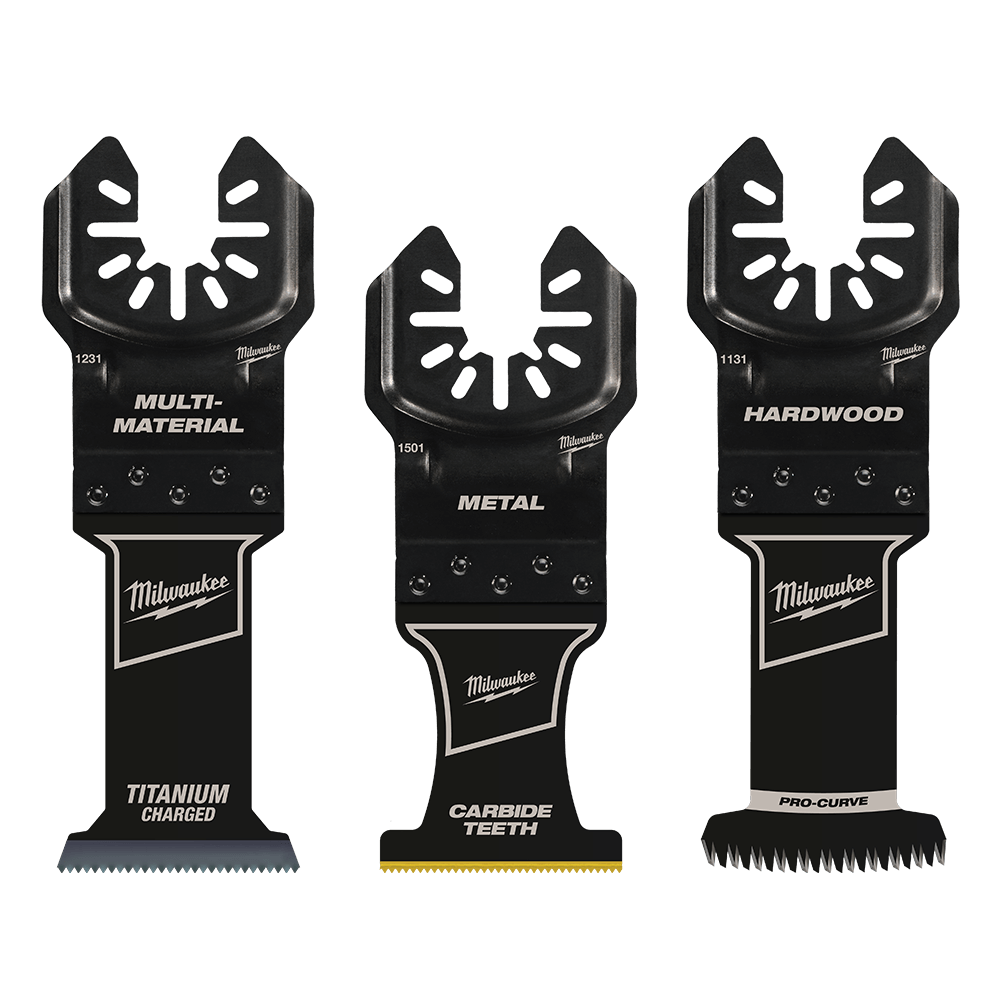 Milwaukee Open-Lok™ 3PC All Purpose Multi Tool Blade Variety Pack - 49109001 - Available at Power Tool Specialists, Carlton, Victoria, Australia.