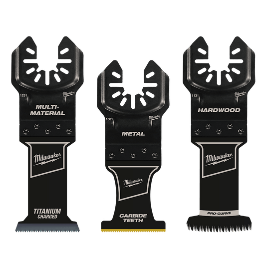 Milwaukee Open-Lok™ 3PC All Purpose Multi Tool Blade Variety Pack - 49109001 - Available at Power Tool Specialists, Carlton, Victoria, Australia.