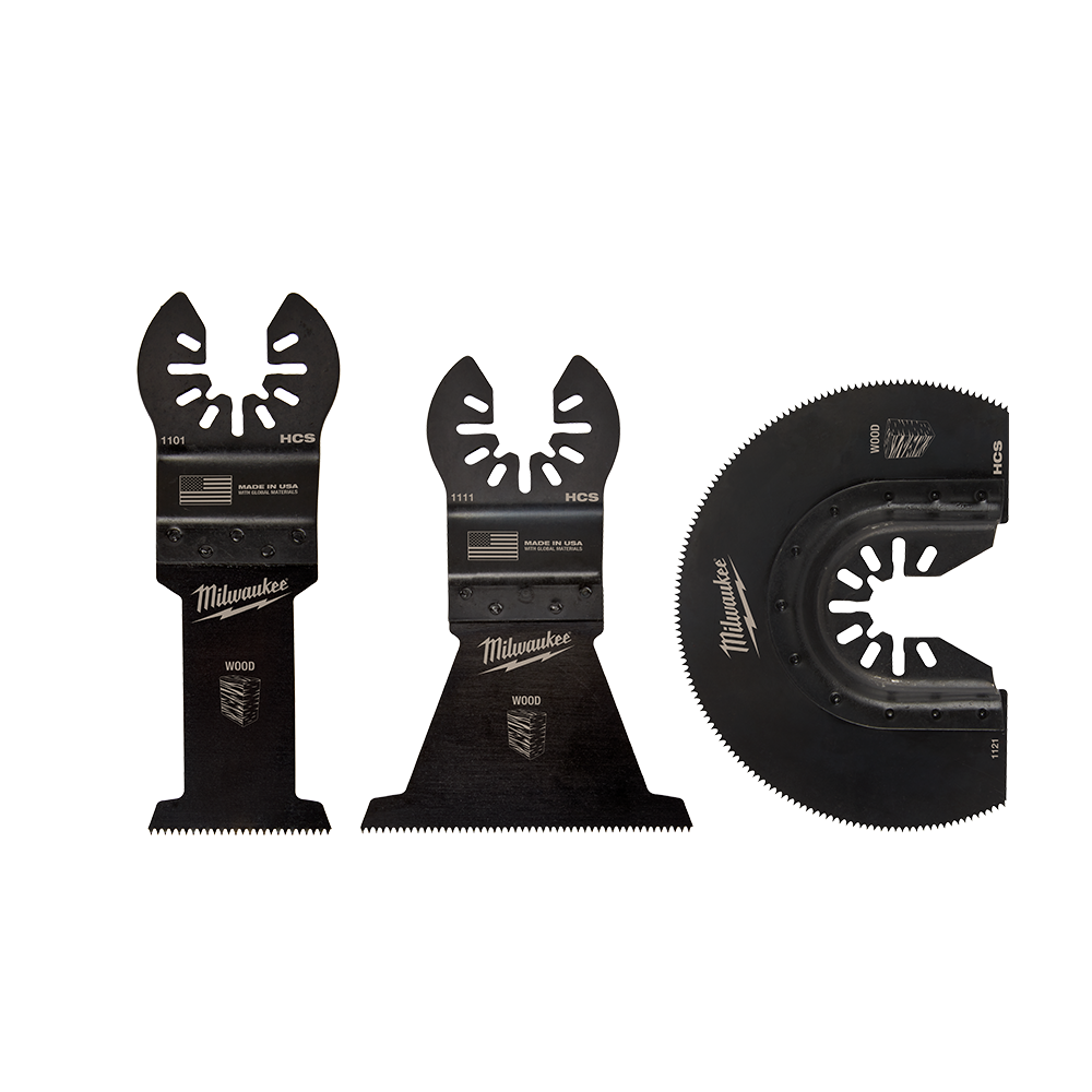 Milwaukee Open-Lok™ 3PC Wood Multi Tool Blade Variety Pack - 49109004 - Available at Power Tool Specialists, Carlton, Victoria, Australia.