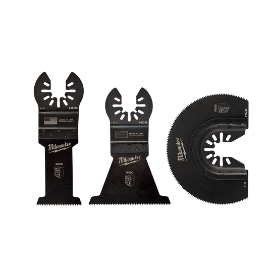 Milwaukee Open-Lok™ 3PC Wood Multi Tool Blade Variety Pack - 49109004 - Available at Power Tool Specialists, Carlton, Victoria, Australia.