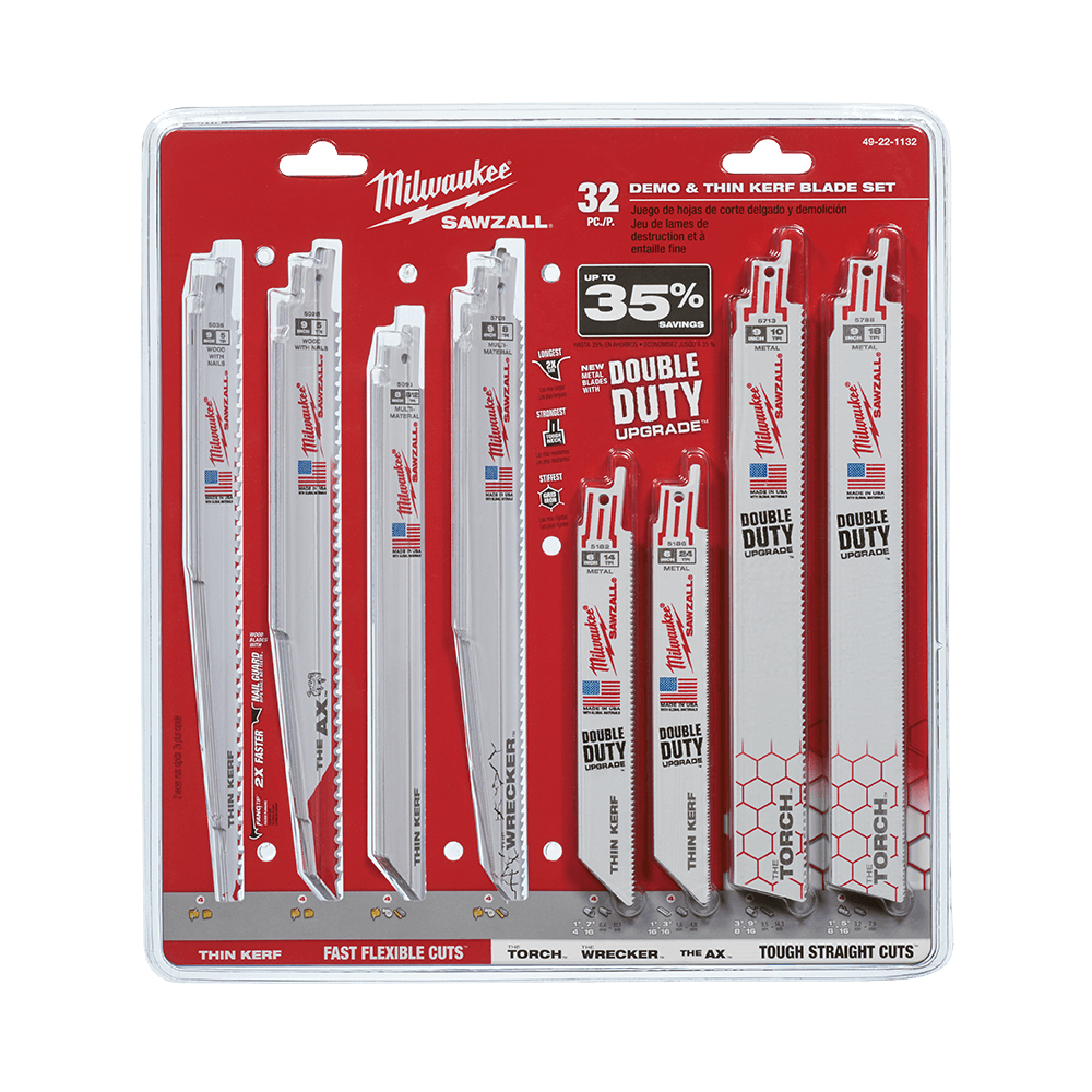 Milwaukee SAWZALL® Blades 32-Piece Set - 49221132 - Available at Power Tool Specialists, Carlton, Victoria, Australia.