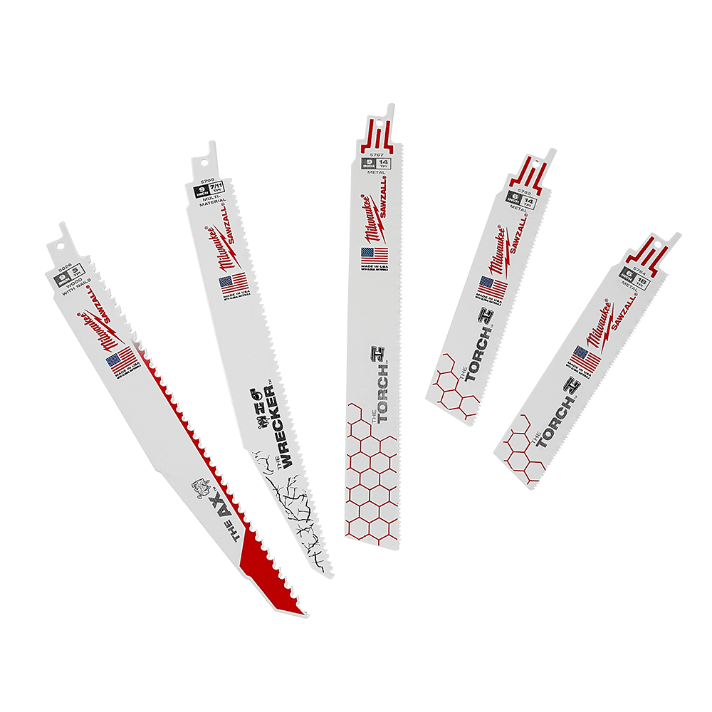 Milwaukee SAWZALL™ Demolition Blades 5-Piece Set - 49222205 - Available at Power Tool Specialists, Carlton, Victoria, Australia.