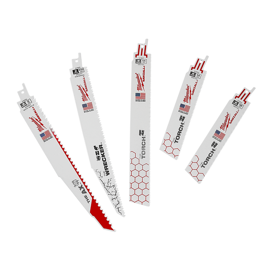 Milwaukee SAWZALL™ Demolition Blades 5-Piece Set - 49222205 - Available at Power Tool Specialists, Carlton, Victoria, Australia.