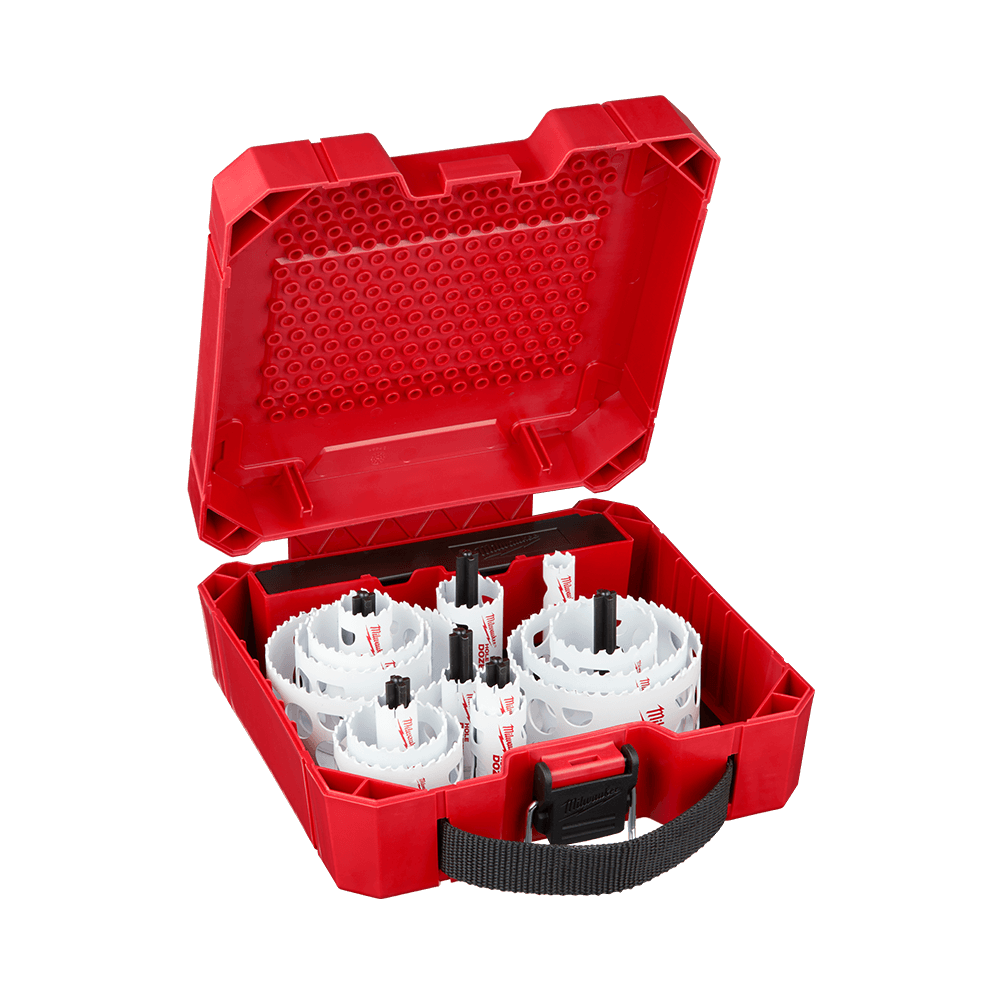 Milwaukee Hole Dozer™ General Purpose Hole Saw Kit AU 19 Pce
16mm, (2) 20mm, 22mm, (2) 25mm, 32mm, 40mm, (2) 51mm, 54mm, 64mm, 76mm, 89mm, 92mm,
(2) Arbors, (2) Pilot Bits - 49224035 - Available at Power Tool Specialists, Carlton, Victoria, Australia.