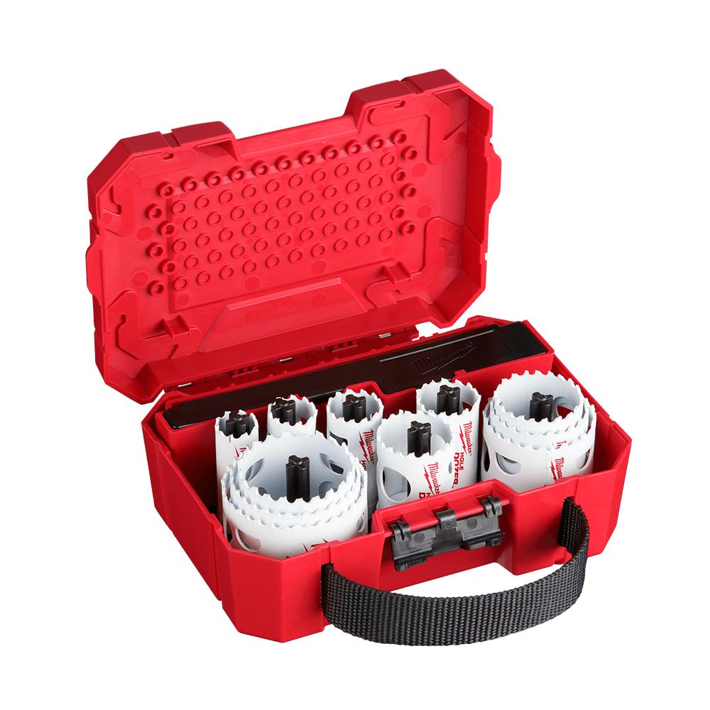 Milwaukee Hole Dozer™ Hole Saw Kit 15 Pce
19mm, 22mm, 25mm, 29mm, 35mm, 38mm, 44mm, 51mm, 54mm, 57mm,  64mm, 2 x arbors, 2 x pilot drill - 49224175 - Available at Power Tool Specialists, Carlton, Victoria, Australia.