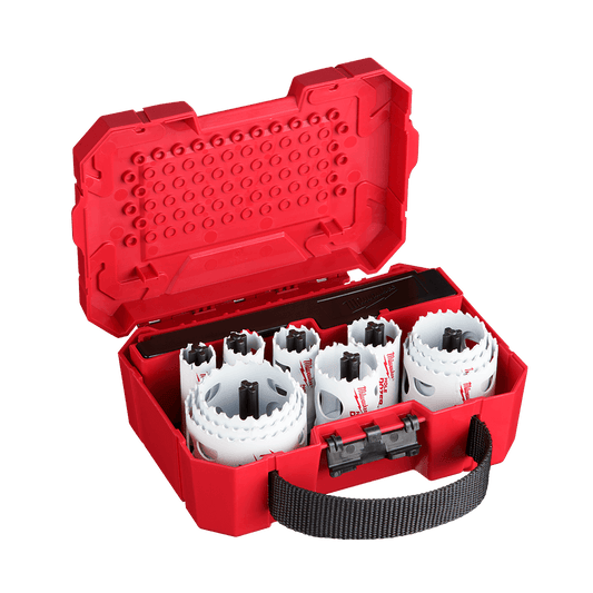Milwaukee Hole Dozer™ Hole Saw Kit 15 Pce
19mm, 22mm, 25mm, 29mm, 35mm, 38mm, 44mm, 51mm, 54mm, 57mm,  64mm, 2 x arbors, 2 x pilot drill - 49224175 - Available at Power Tool Specialists, Carlton, Victoria, Australia.